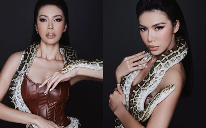 Minh Tú thần thái 'sắc lẹm', tạo dáng chụp ảnh cùng trăn gấm siêu ấn tượng