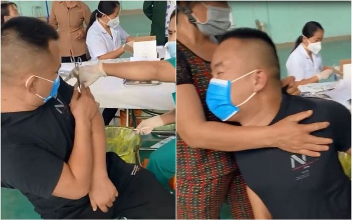 Clip: Nam thanh niên cường tráng nhắm tịt mắt, nép vào lòng mẹ khi tiêm vì sợ hãi khiến dân tình cười bò