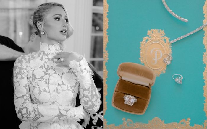 Paris Hilton thay 4 bộ váy cưới nhưng chiếc nhẫn 46 tỷ to như trứng cút mới chiếm spotlight