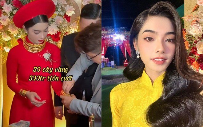 Clip: Cô dâu mang vàng trĩu cổ, nhận 400 triệu đồng trong ngày cưới gây bão mạng