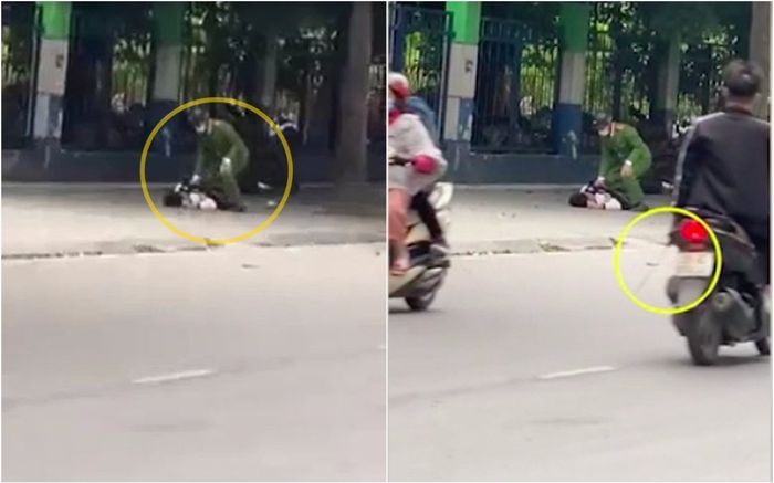 Thấy bạn bị công an khống chế, thanh niên hùng hổ vác dao tới hiện trường khiến người đi đường thất kinh