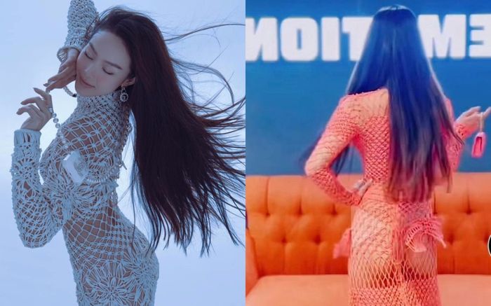 Minh Hằng khoe cơ thể với chiếc váy như lưới đánh cá nhưng phía sau lại phản cảm không thể cứu vớt