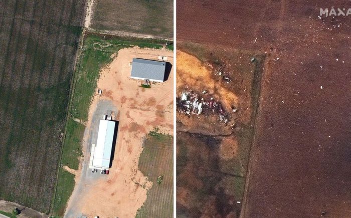 Ảnh vệ tinh lột tả sức huỷ diệt của lốc xoáy càn quét nhiều bang Mỹ