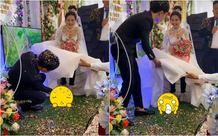 Chú rể vén váy cô dâu lên cao, cho thứ này vào trong khiến cả hôn trường cười đau bụng