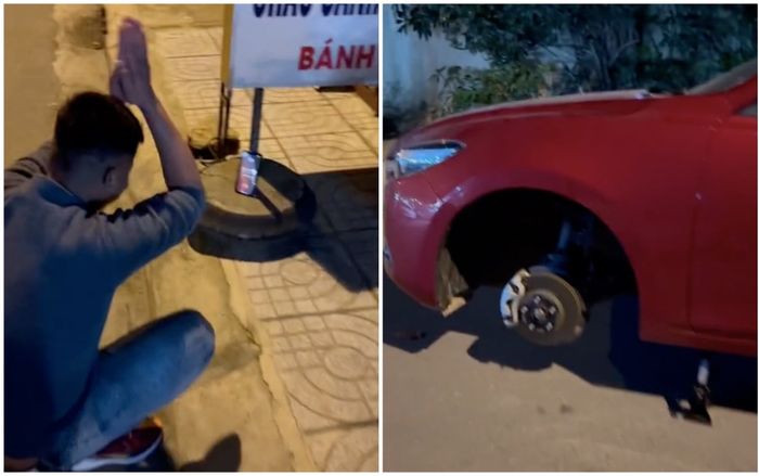 Nhậu đến đêm, người đàn ông bất lực gọi sửa xe và khấn, netizen ngán ngẩm: 'Rượu ngọt làm ta mất bánh xe'