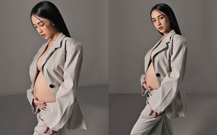 Con gái Minh Nhựa khoe loạt ảnh bụng bầu vượt mặt cùng vòng 1 lấp ló đầy gợi cảm