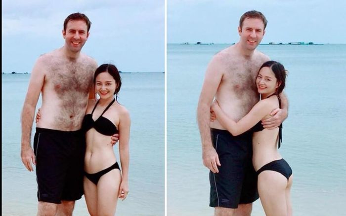 Diễn viên Lan Phương 'bé tí ti' tình tứ chụp ảnh cùng chồng ngoại quốc