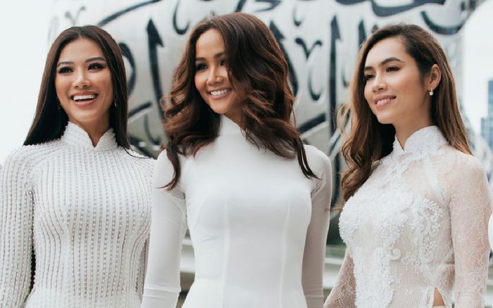 Chị em Hoàn vũ Kim Duyên - H'Hen Niê - Hoàng My gây mê fan quốc tế với tà áo dài tha thướt