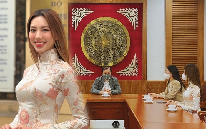 Thùy Tiên xinh đẹp với áo dài gấm, vinh dự diện kiến thứ trưởng Bộ Văn Hóa Thể thao - Du lịch