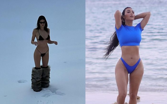 Chị em nhà Kardashian 'đại chiến sexy': Kim khoe vòng 3 phồn thực, Kendall diện bikini bé xíu trên tuyết