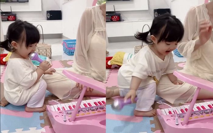 Lần đầu tiên con gái 1 tuổi của Đông Nhi khoe 'giọng hát', chưa hát xong đã quăng luôn micro