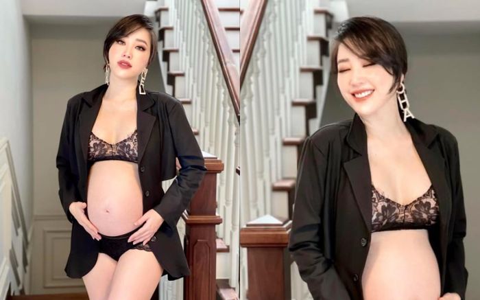 Ngày đầu năm, Bảo Thy hiếm hoi tung ảnh cuối thai kỳ