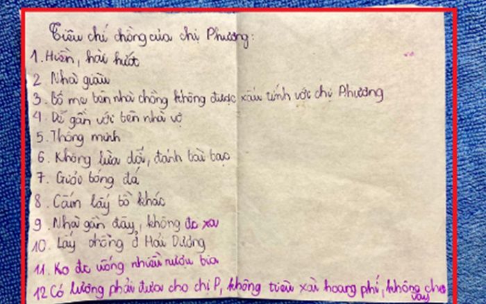 Cười ngất với danh sách tiêu chí chọn chồng cho chị gái của cô bé học sinh lớp 6