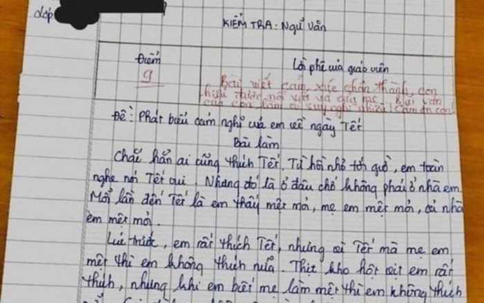 Học trò làm văn chê Tết thẳng thừng, cô giáo đọc xong liền cho 9 điểm kèm lời cảm ơn