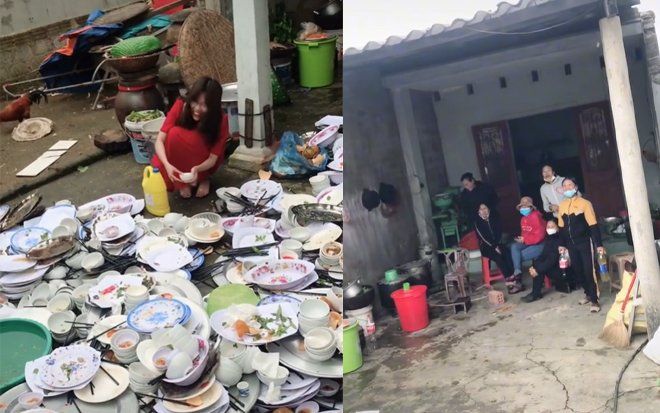 Than thở ngày đầu về làm dâu phải rửa cả 'núi' bát đĩa, cô gái nhanh chóng bị netizen bóc mẽ