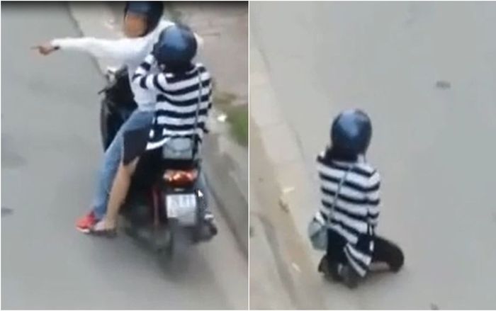 Clip: Cô gái quỳ gối xuống đường sau cái chỉ tay của bạn trai, cảnh tượng nhìn mà xót xa