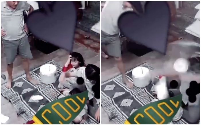 Phẫn nộ clip người chồng, người cha to cao bưng cả mâm cơm quăng thẳng vào mặt vợ và đàn con thơ