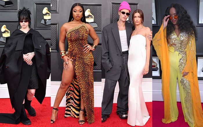 Thảm họa thời trang Grammy 2022: Loạt sao nữ quá diêm dúa kém sang, bà Bieber trông như bầu 3 tháng