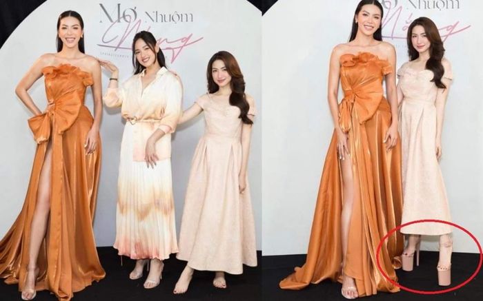 Hòa Minzy bất chấp 'tương' giày cao gót 30cm để đứng cạnh Minh Tú, nhìn mà lo sợ giùm