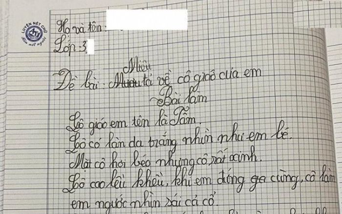 Bài văn tả cô giáo 'cao lều khều, tay lòng thòng' của bé gái lớp 3 khiến dân mạng cười ngặt nghẽo