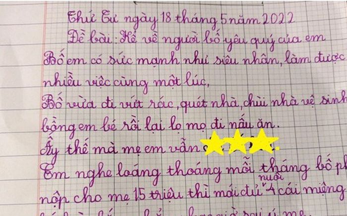 Học sinh tiểu học làm văn tả bố giỏi như 'siêu nhân' nhưng vẫn bị mẹ chê tả tơi khiến dân mạng cười ngất