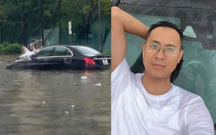 Xế xịn chết máy giữa 'biển nước' Hà Nội, người đàn ông vẫn thảnh thơi chụp hình gây chú ý MXH