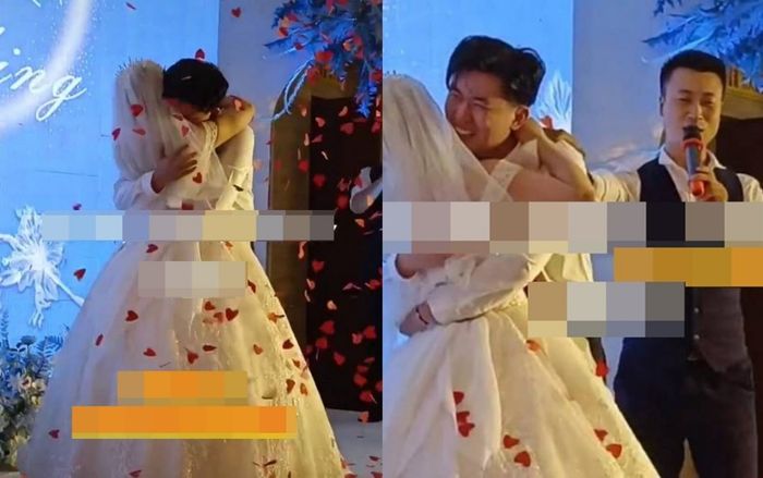 Chú rể ôm ghì chặt cô dâu trên sân khấu mãi không rời, người dẫn chương trình phải 'ra tay' xử lý