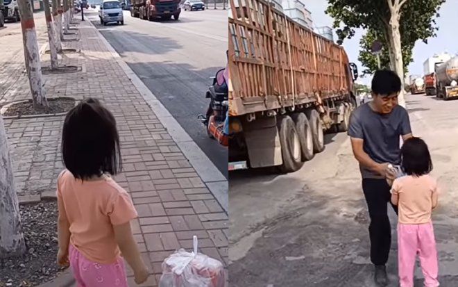 Cảm động bé gái đứng ở ven đường suốt 2 tiếng chỉ đổi lấy vài phút gặp một người đặc biệt