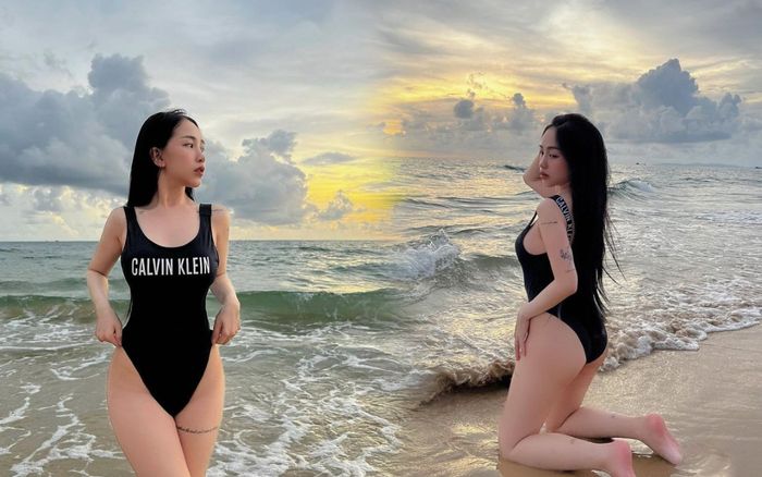 Tròn 1 tháng sau sinh, ái nữ nhà đại gia Minh Nhựa thả dáng sành điệu bên bờ biển