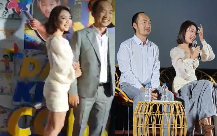 Tiến Luật cởi áo đưa bà xã che chắn vì sợ bị 'lộ hàng', Thu Trang gây chú ý khi mang dép lê đi sự kiện