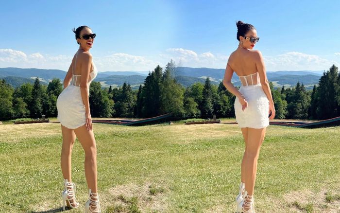 Mang giày cao gót 'ô dề' leo núi, Kim Duyên còn hỏi: 'Cả nhà thấy phù hợp không nè'