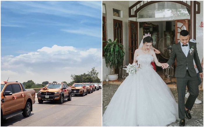Đám cưới 'trội' nhất Nghệ An, chú rể chơi lớn dùng hơn 30 xe bán tải đi đón dâu