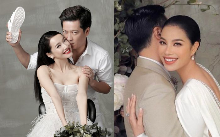 Muôn vàn kiểu độc lạ của sao Việt khi chụp ảnh cưới: Phạm Hương giấu mặt chồng, Trường Giang mang dép!