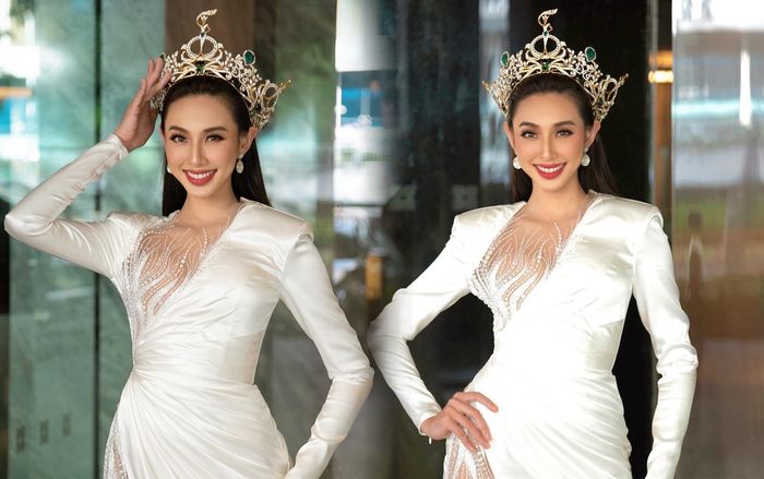 Thùy Tiên xinh lung linh với váy trắng cut-out, giật spotlight khi gặp lại bạn cùng phòng Miss Grand 2021