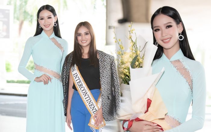 Bảo Ngọc diện áo dài, chiều cao 1m85 liệu có lấn át Miss Intercontinental 2021 tại sân bay?