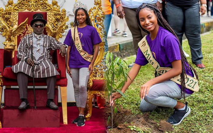 Miss Earth 2021 gây tranh cãi vì mặc trang phục lôi thôi đến gặp Quốc vương Nigeria