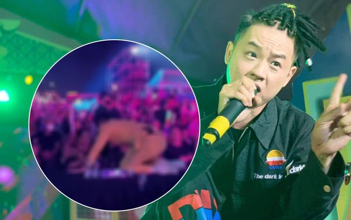 Thanh Duy gặp sự cố vấp té khi đứng trên bàn biểu diễn