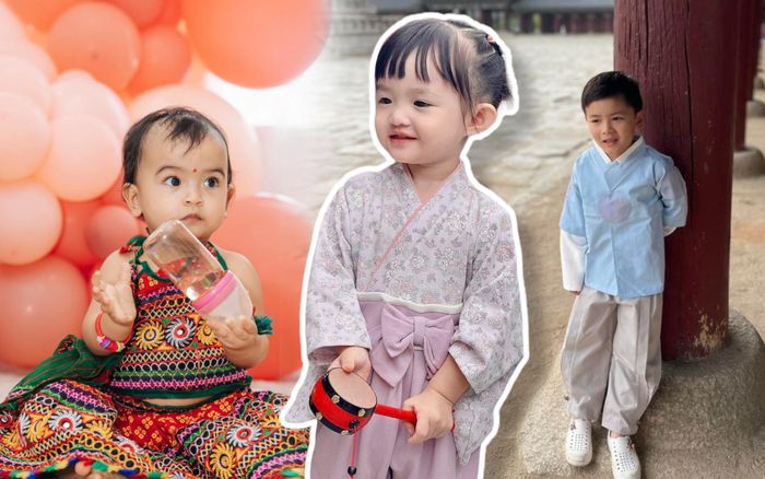 'Sao nhí' Vbiz trong trang phục truyền thống nước bạn: Trai Hàn Thiên Từ 'đọ sắc' cùng gái Nhật Winnie