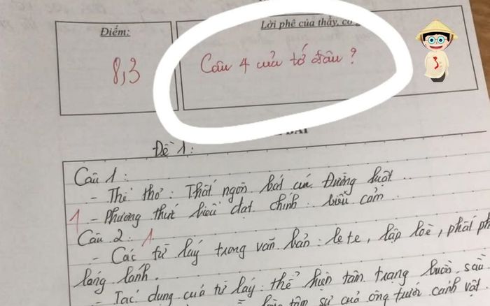 Phát hiện học trò làm thiếu một câu hỏi, cô giáo để lại lời phê cực đáng yêu