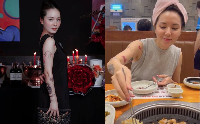 Để lộ cánh tay xăm kín, Phương Linh đáp trả thẳng lời chê bai: 'Xăm trổ nát quá'