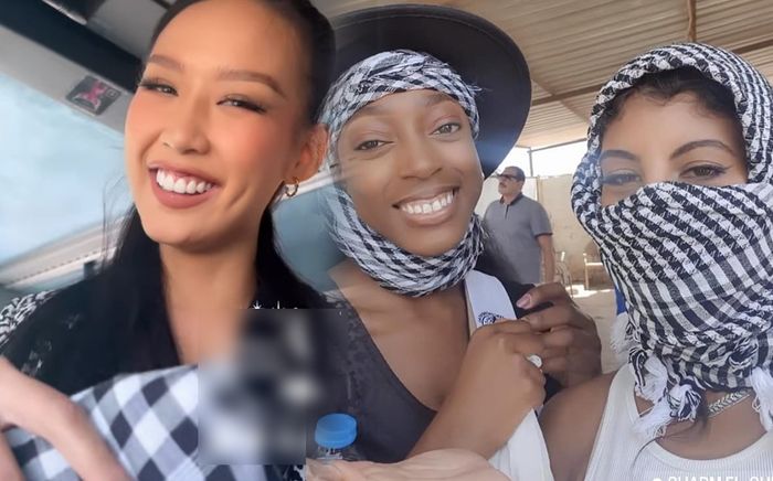 Á hậu Bảo Ngọc tặng khăn rằn cho bạn thi Miss Intercontinental và nhận được cái kết 'ngã ngửa'