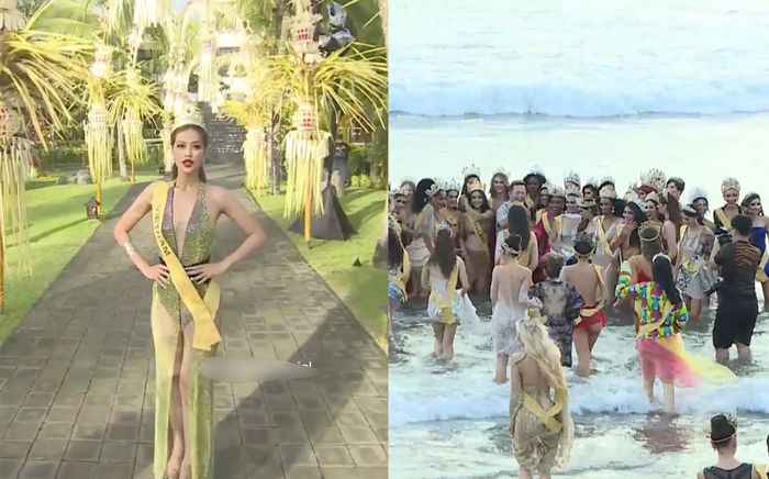 Miss Grand: Thí sinh mặc váy lộng lẫy rồi 'lao' ra biển, Thiên Ân được khen vì bộ đồ 'tiên tri'