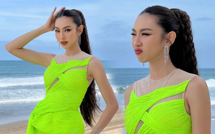 Miss biểu cảm Thùy Tiên chu môi 'xì tin' với set đồ neon bật tông: Không ngán một layout nào