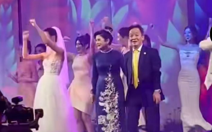 Bầu Hiển nhảy 'cực sung' mừng hạnh phúc trong ngày cưới của Đỗ Mỹ Linh - Đỗ Vinh Quang