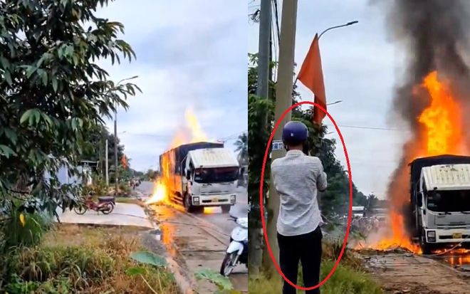 Xe tải bốc cháy ngùn ngụt, phát nổ, dân tình vẫn liều lĩnh áp sát quay clip... 'úp mạng'