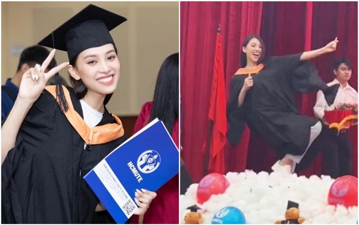 Hoa hậu Tiểu Vy tạo dáng nhí nhảnh hết nấc trong ngày nhận bằng tốt nghiệp Đại học