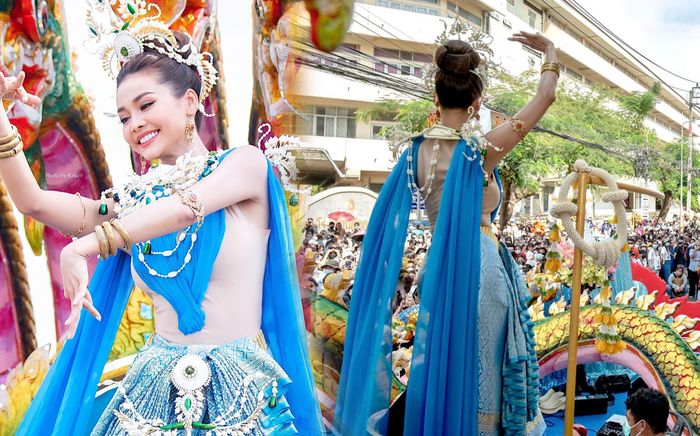 Hàng nghìn người vây kín nhìn ngắm visual nữ thần của Engfa Waraha trong trang phục truyền thống