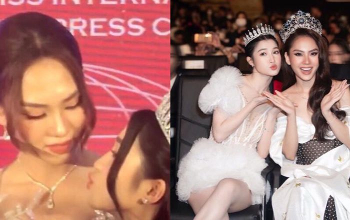 Á hậu Phương Nhi liên tục 'đòi hôn' Hoa hậu Mai Phương giữa sự kiện, fan 'la ó' vì quá dễ thương