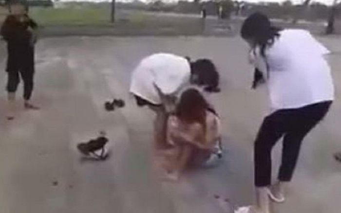 Phẫn nộ cảnh nữ sinh bị nhóm bạn đánh hội đồng, lột áo quần giữa nơi công cộng