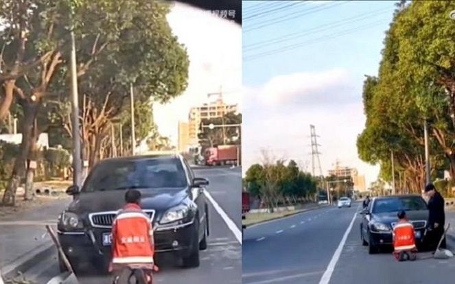 Cặp đôi bắt nam lao công quỳ gối trước đầu xe vì làm bẩn 'xế sang' gây phẫn nộ